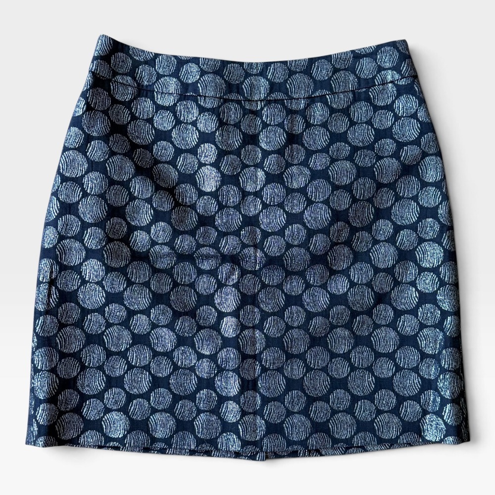 Madison Navy Blue Silver Metallic Jacquard Circle Mini Skirt Size 8